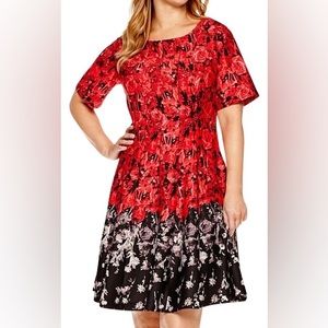 Gabby Skye | Red & Black Ombre Flower Cocktail Dress